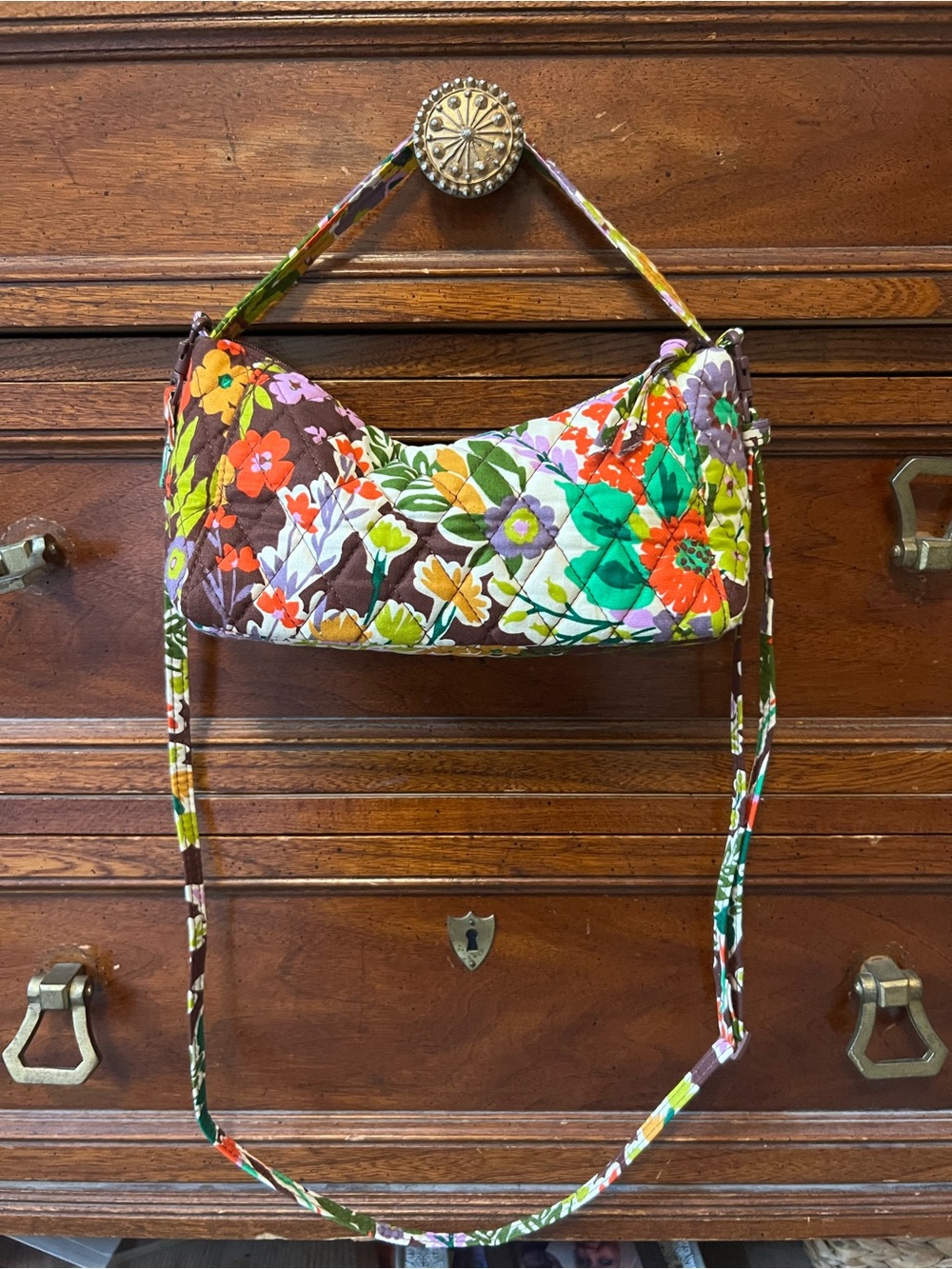 Vera Bradley Slouchy Bag in the vibrant, floral Evening Garden pattern